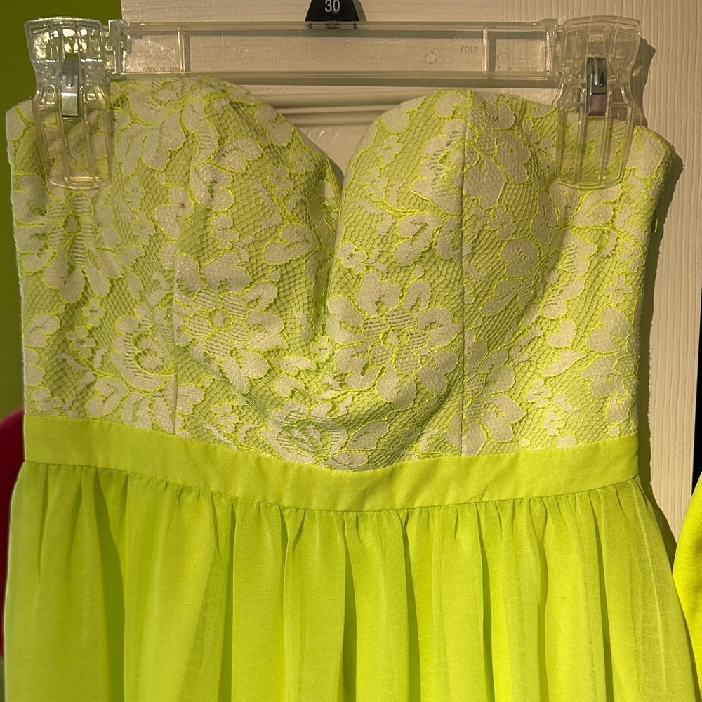Lace Strapless Dress in Neon Yellow Green forever 21 medium dress